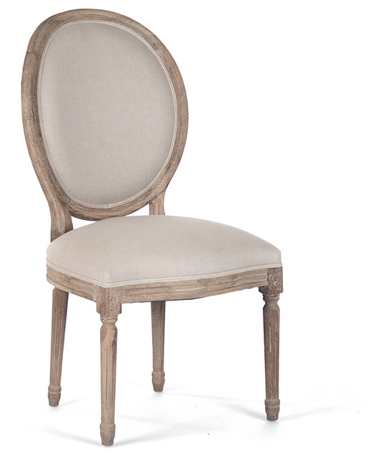 Madeleine French Country Oval Linen Limed Oak Dining Side Chair