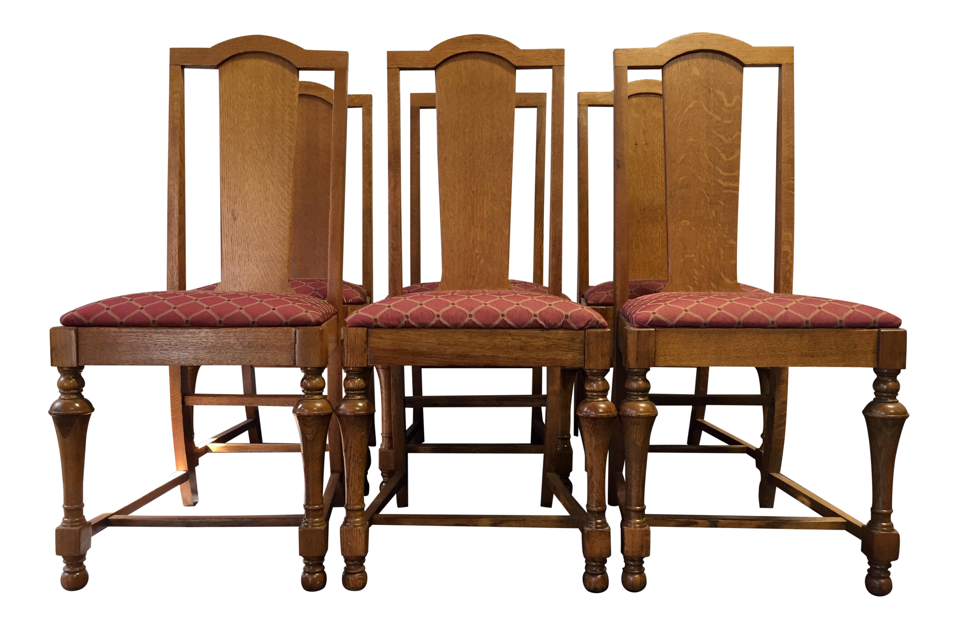 Antique Victorian Quartersawn Tiger Oak Dining Chairs - Set of Six 6