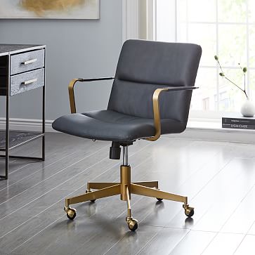 Cooper Mid-Century Leather Swivel Office Chair | west elm