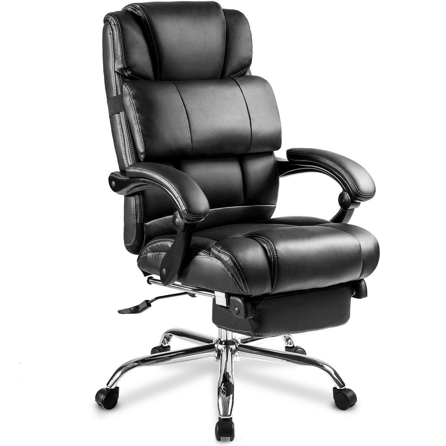 Merax Ergonomic Leather Big & Tall Office Chair with Footrest, Black