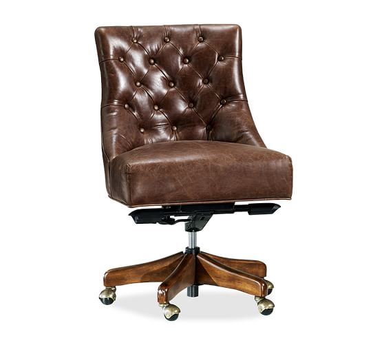 Hayes Tufted Leather Swivel Desk Chair | Pottery Barn