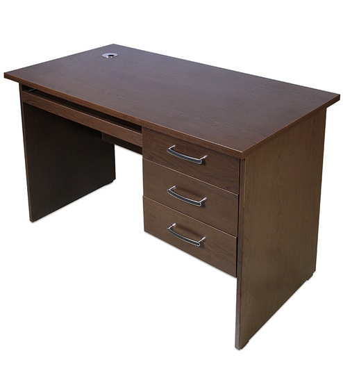 Office Table with fixed Ped. 3 drawer & KB in Wenge Melamine finish