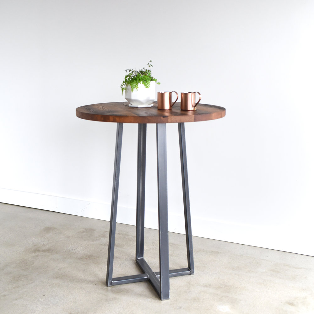 Round Industrial Reclaimed Wood Pub Table / 42