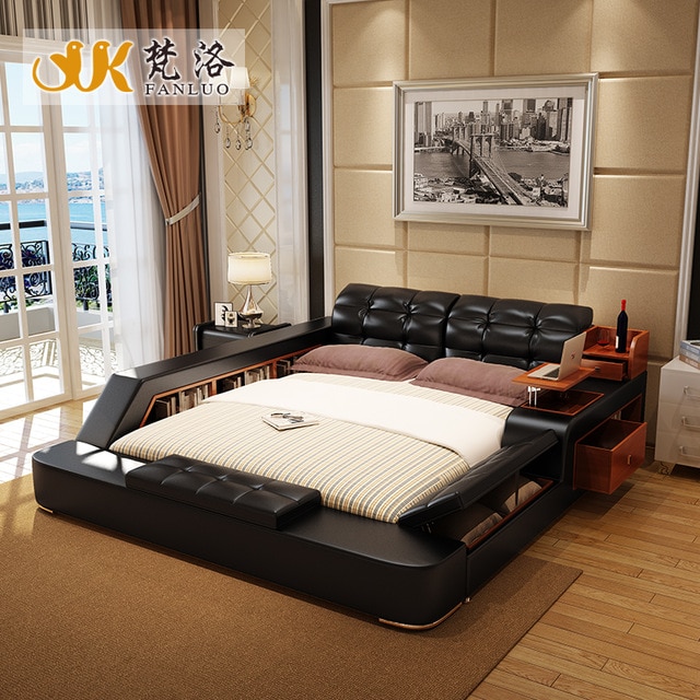modern leather queen size storage bed frame with side storage