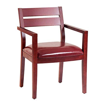 Amazon.com: Wood Guest Chair Leather Seat Reception Chairs with Arms