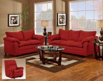 Red Sofa & Recliner with tan wall color | heart re-decorating