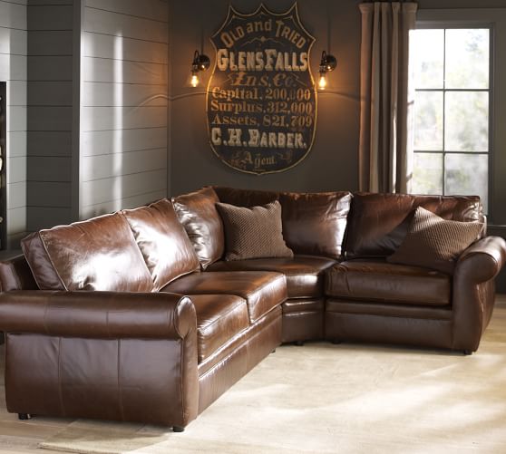 Pearce Roll Arm Leather 3-Piece Sectional with Wedge | Pottery Barn