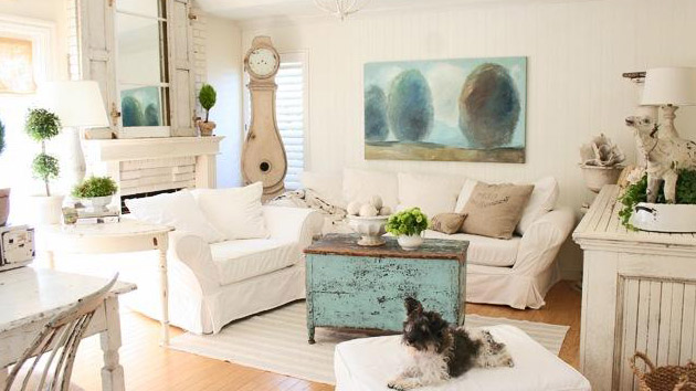 Distressed yet Pretty White Shabby Chic Living Rooms | Home Design Lover