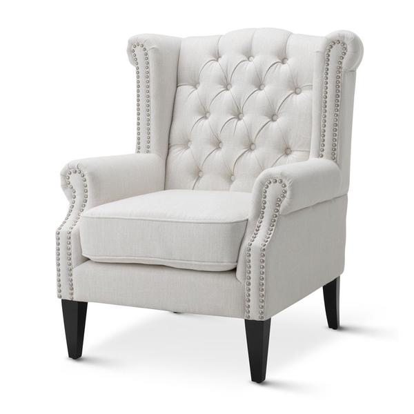 Linen White Royale Wingback Arm Chair | Black Mango