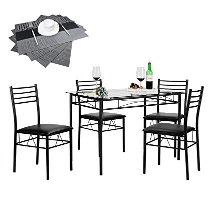 Amazon.com: VECELO 5 Piece Dining Table Set with Chairs [4 Placemats