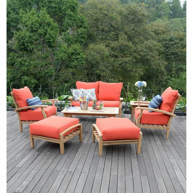 Buy Teak Patio Furniture Outdoor Seating Set Garden Red Orange