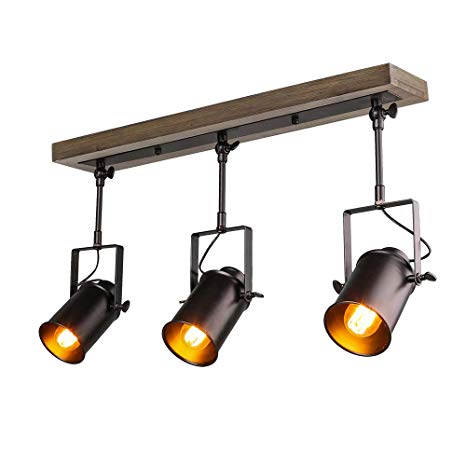 LNC Adjustable Track Industrial Wood Canopy 3-Light for Ceiling and