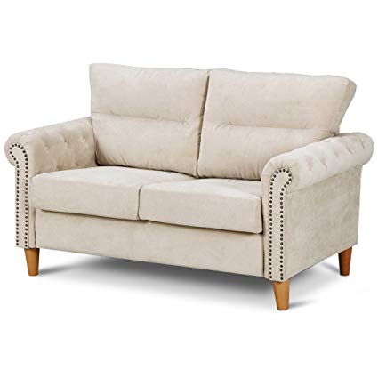 Amazon.com: Giantex Upholstered Loveseat Sofa Couch Linen Fabric