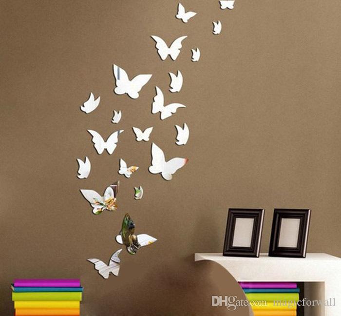 Set 3D Butterfly Mirror Effect Wall Decal Sticker DIY Home