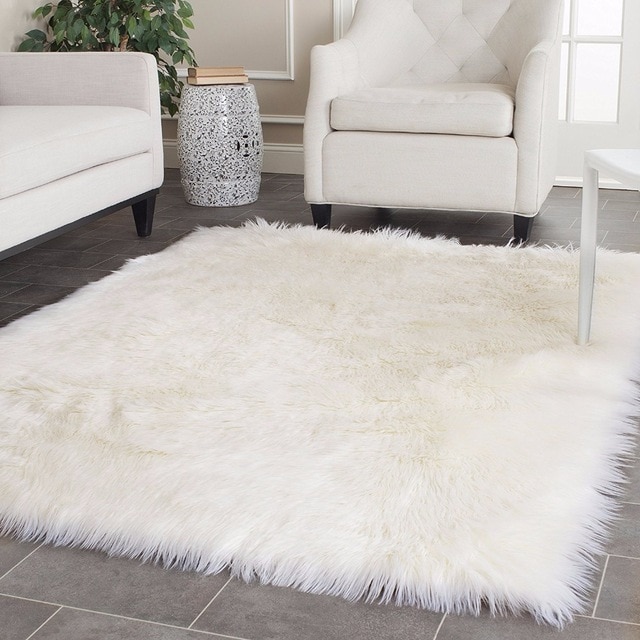 White Faux Sheepskin Rug Long Wool Faux Fur Blanket Decorative