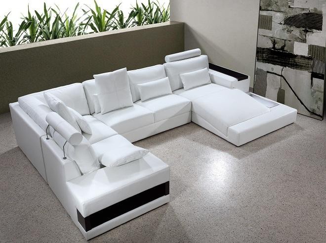Diamond - White Leather Sectional Sofa with Lights buy from NOVA