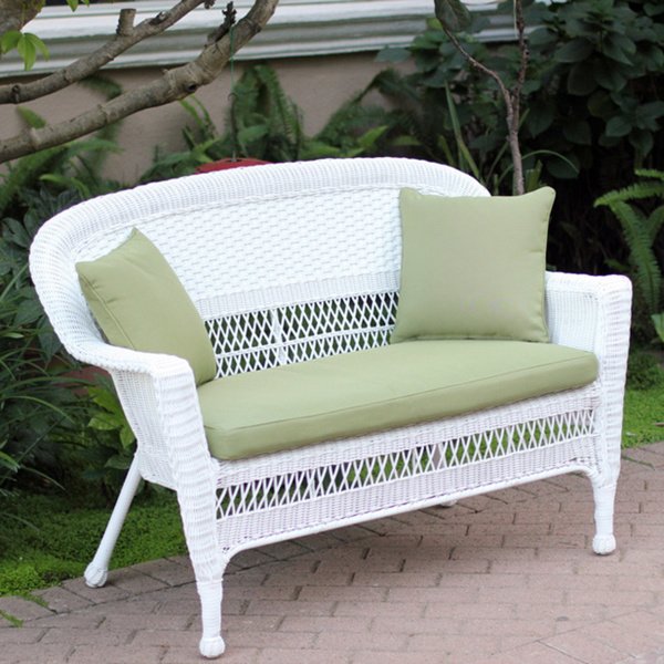 Shop White Wicker Loveseat With Cushion and Pillows - Free Shipping