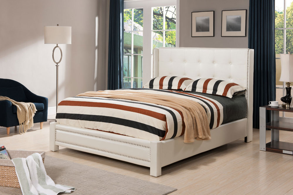 Ivory-Imitation Leather-Tufted-Padded-Platform-Slat Bed-Wooden Frame-by-Pilaster-Designs Are Platform Beds Comfortable?  Why should you buy one