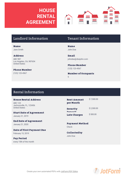 House Rental Lease Agreement Template - PDF Templates | JotFo