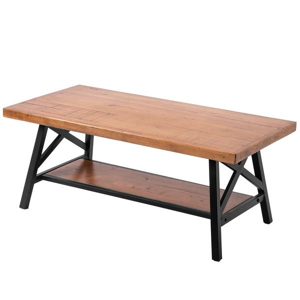 Shop Merax Rustic Solid Wood Coffee Table with Metal Legs .
