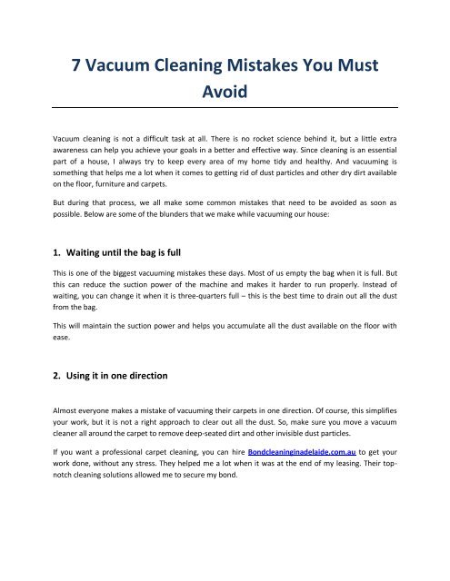 7 Vacuum Cleaning Mistakes you Must Avo