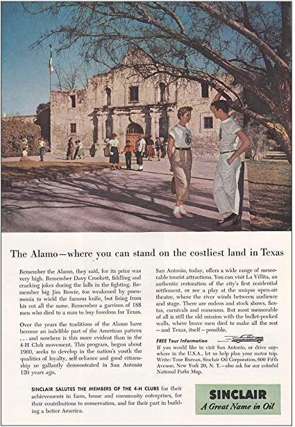 Amazon.com: RelicPaper 1956 Sinclair: Alamo, Costliest Land in .