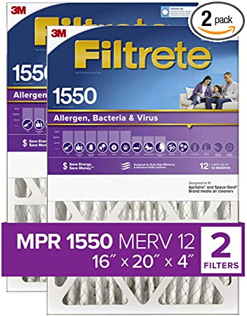 Filtrete 16x20x4 MPR 1550 Deep Pleat AC Furnace Air Filter .