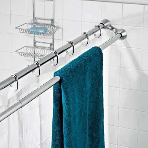 Double shower curtain rod to hang wet towels. Great ideas for .