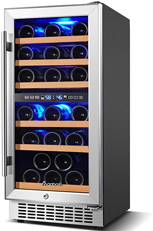 Amazon.com: Wine Cooler Dual Zone, Aobosi 15 inch 30 Bottle Wine .
