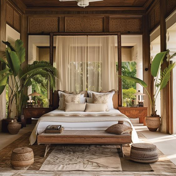 Bali style tropical bedroom design