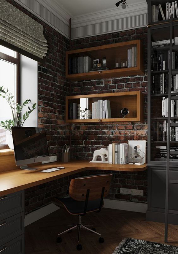 small, masculine-home-office-with-brick-wall