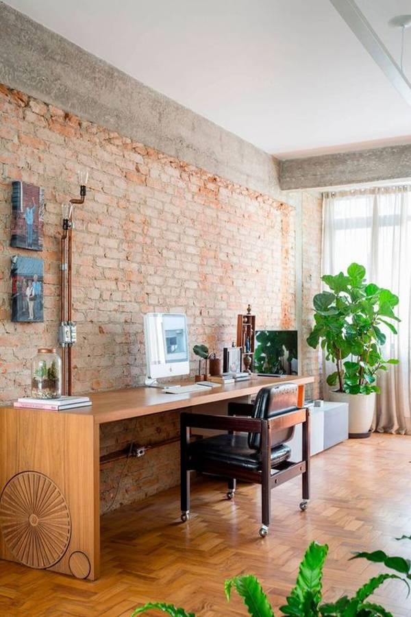 Exposed concrete and brick wall for home office