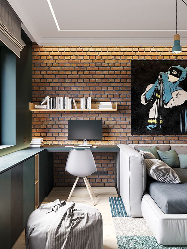 modern home office brick wall in living room