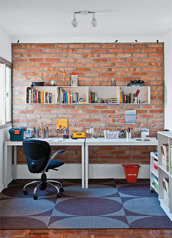 modern home office apartment with brick walls