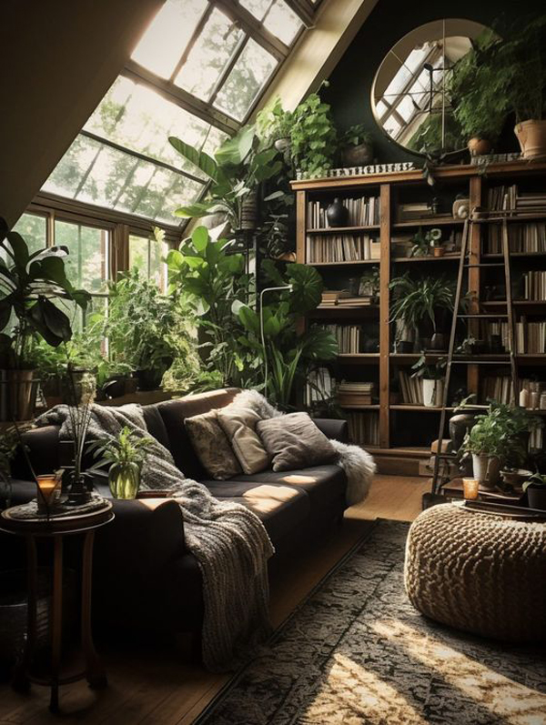 small loft living room with plants