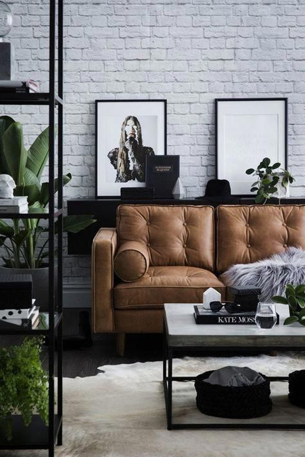 Stylish-men's-living-room-with-exposed-bricks