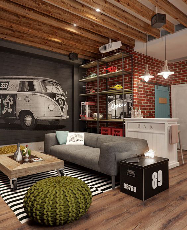 Industrial-living-room-in-the-basement