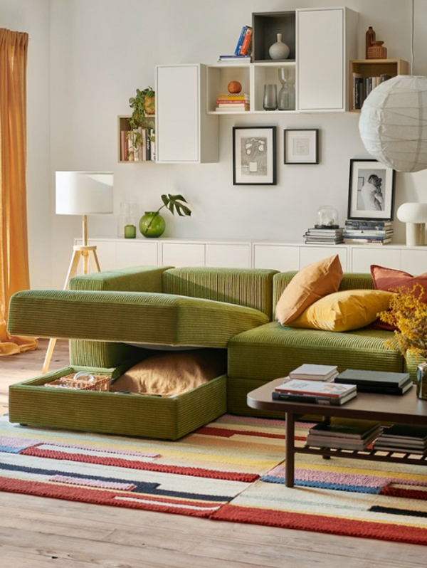 functional mid-century modern sofa with hidden storage space