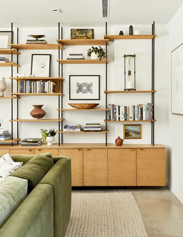 Mid-Century Modern Living Room with Wall Shelf