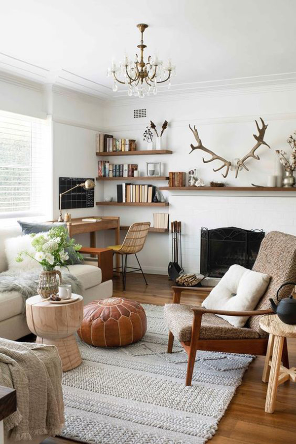 Boho-eclectic-living-room-with-home-office