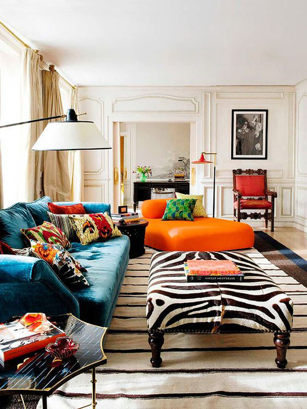 bold, colorful, eclectic living rooms