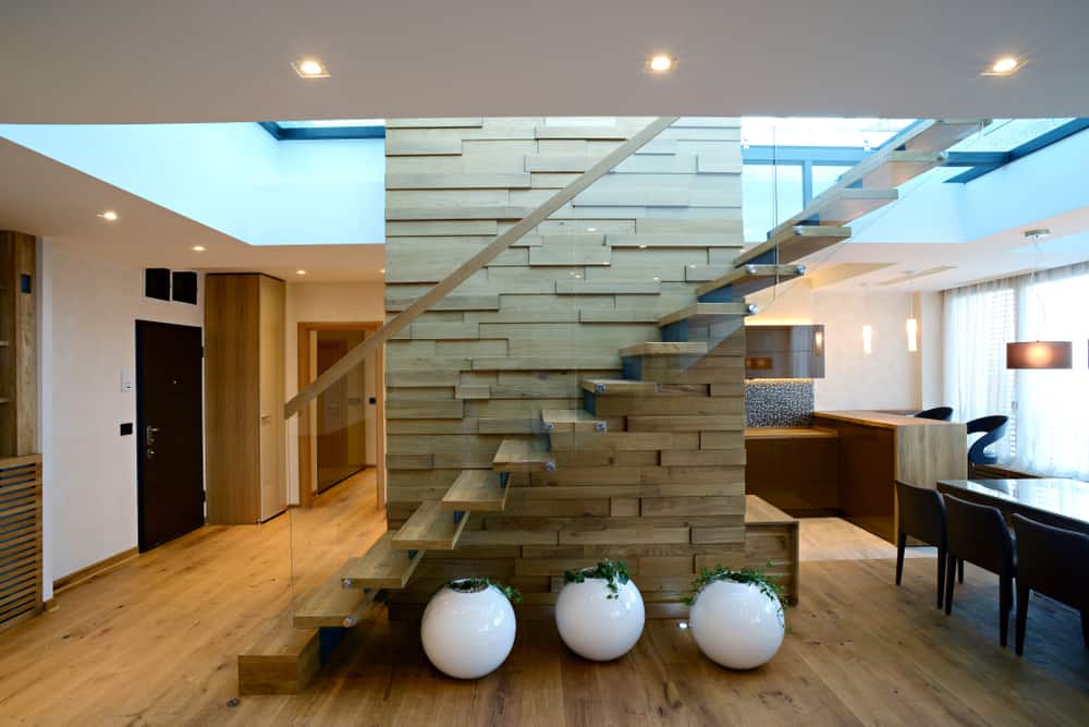 Decorating ideas for stairs with stone accents 