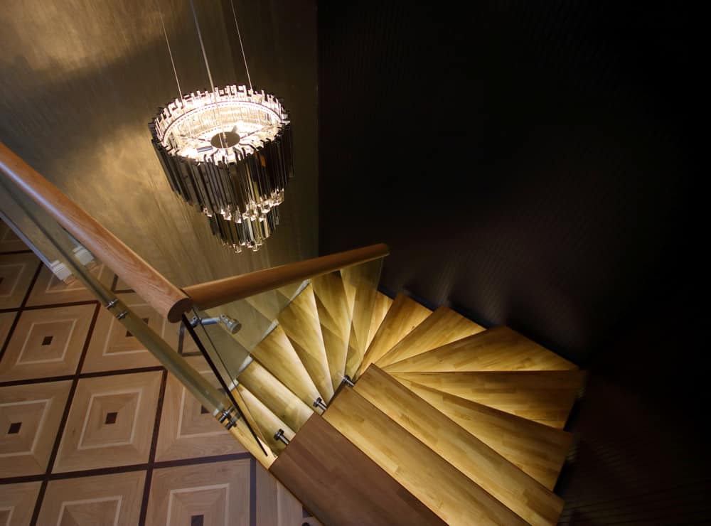 Chandelier above the stairs 