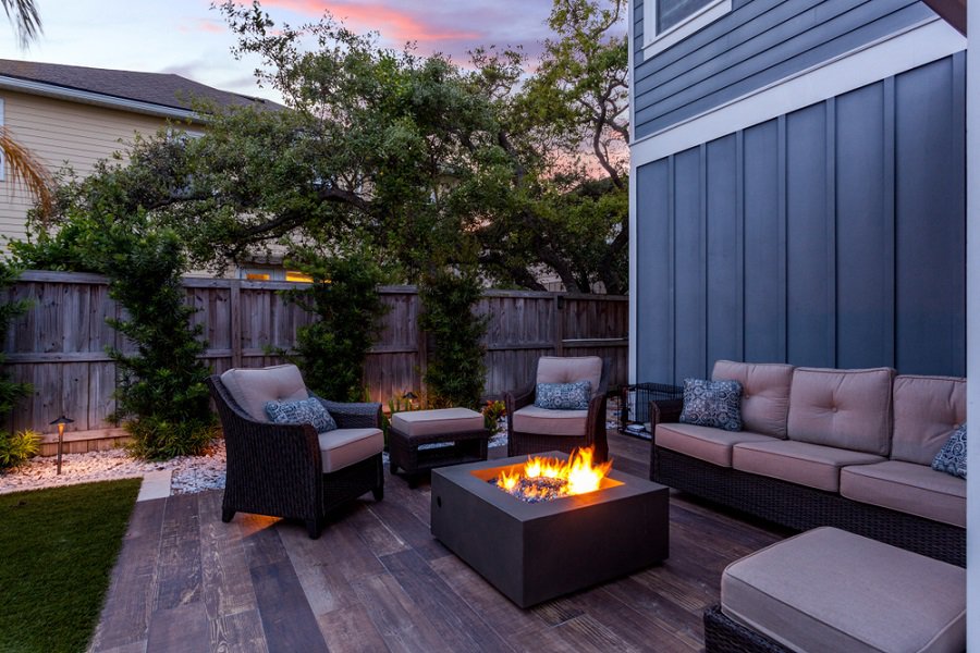 modern fire pit on the terrace 