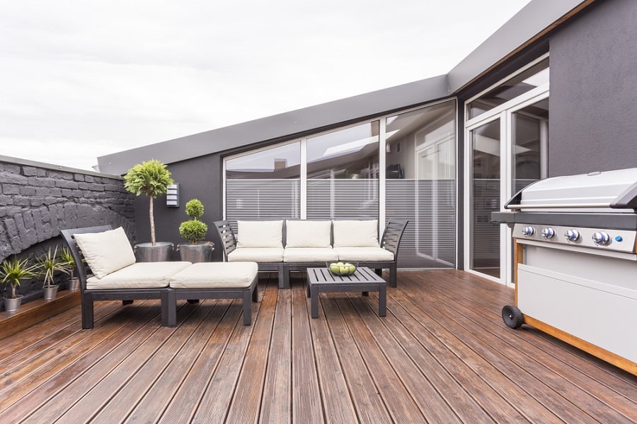 Roof terrace with wooden decking 