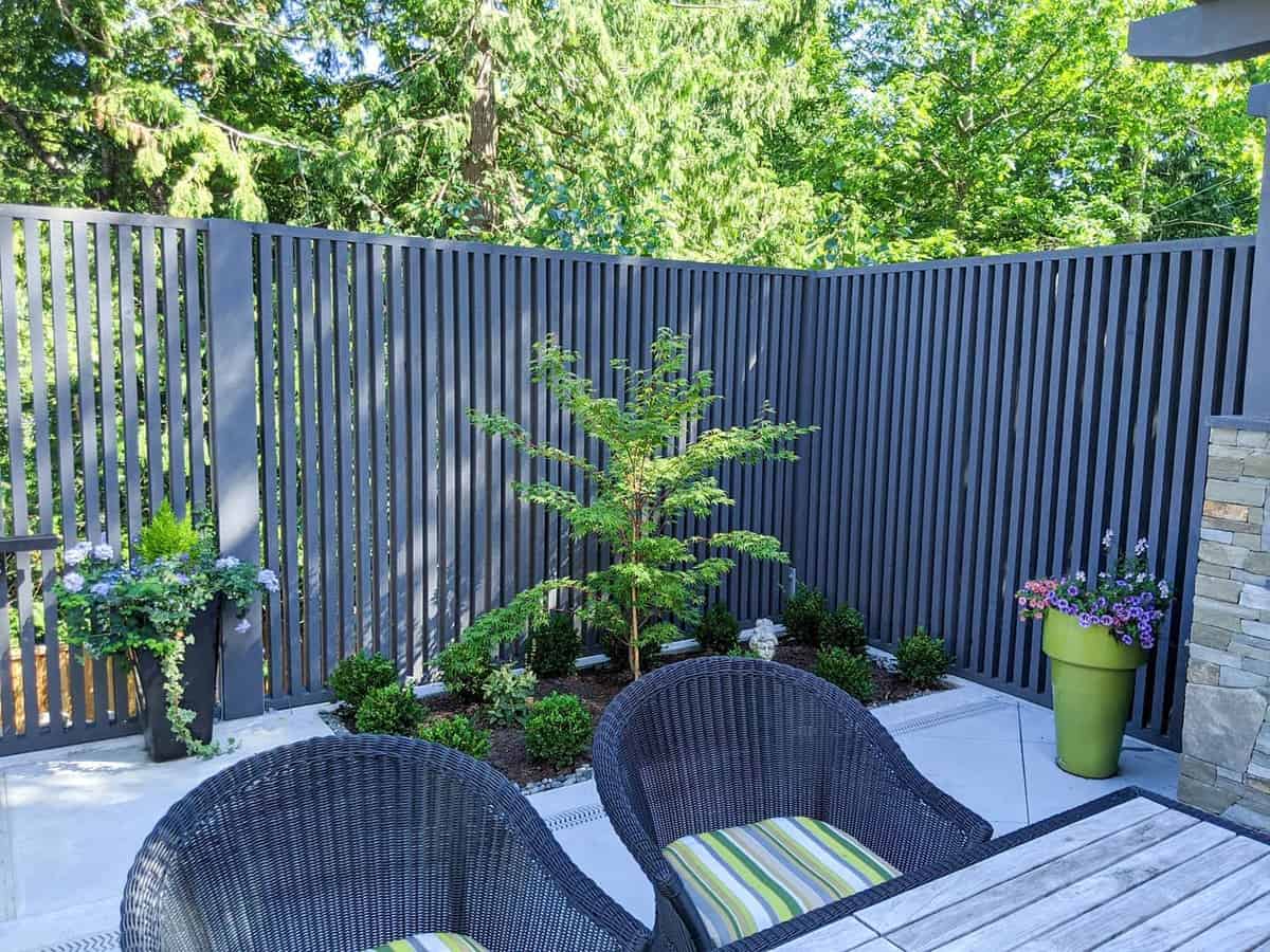 gray wooden fence, backyard patio