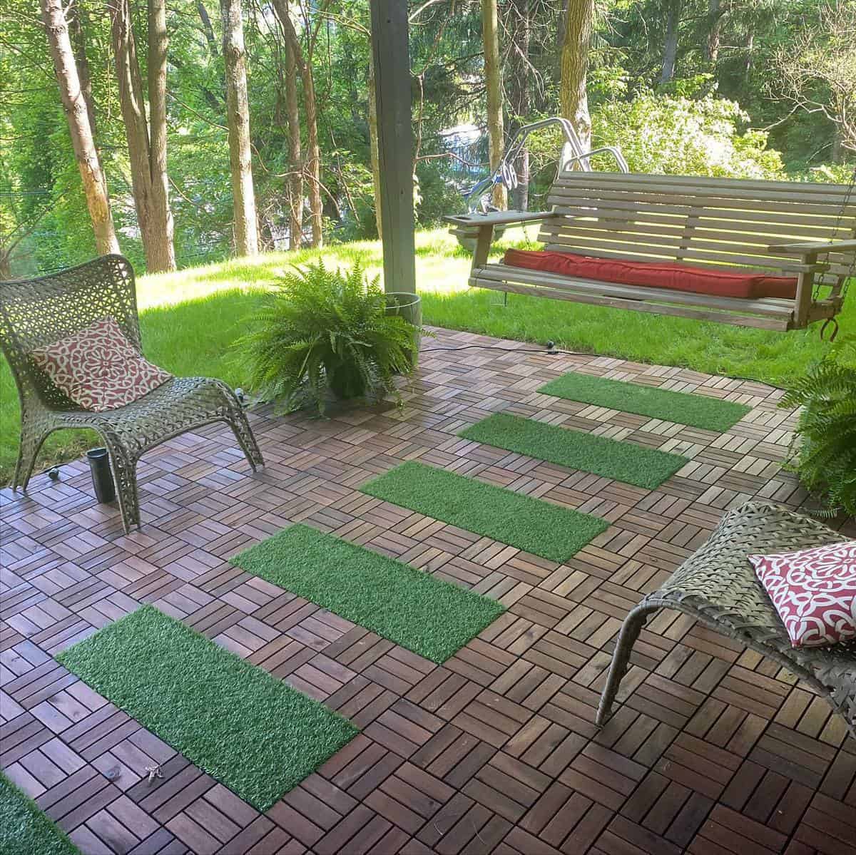 tiled terrace with hanging bench 