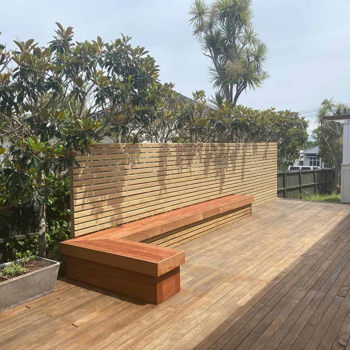 simple wooden deck and wooden seat