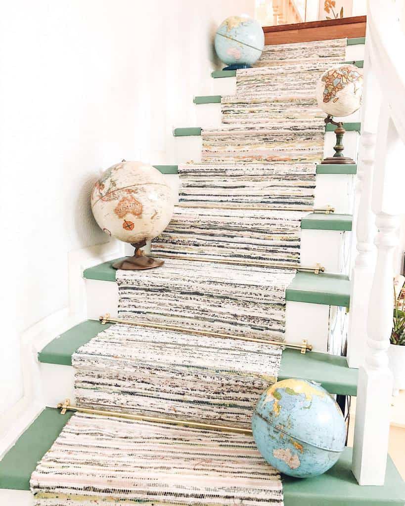 Pattern stair runner with globe decorations 