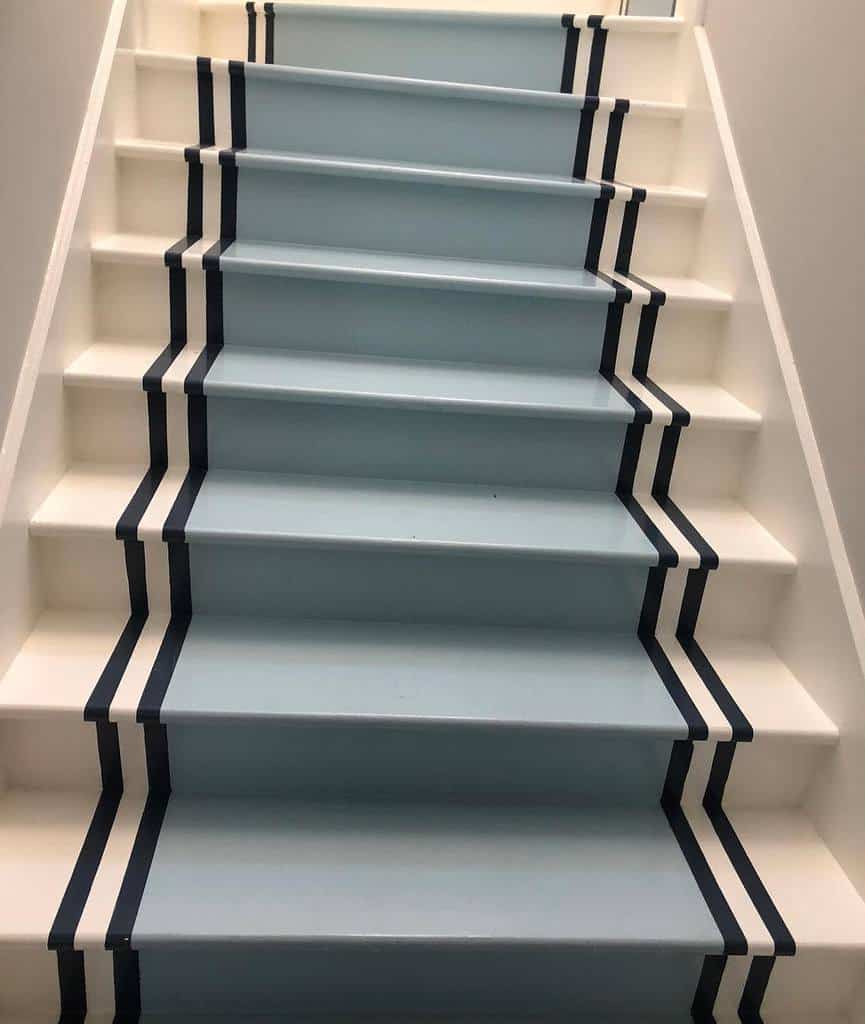 blue painted stair runner